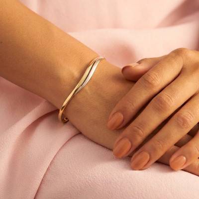 Bracelet Jonc Ouvrant en Plaqué Or & Métal Rhodié, Dimensions 65 x 50 mm - Naïades