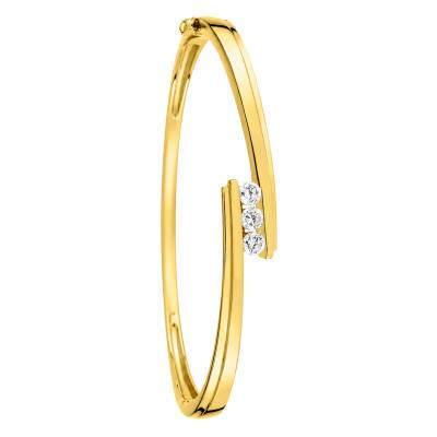 Gold-Plated Hinged Cuff Bracelet with 3 Cubic Zirconia, 60 x 50 mm - Naïades