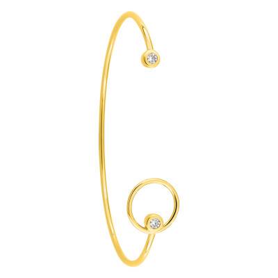 Bracelet Jonc Ouvert Rond & Oxydes de Zirconium en Plaqué Or, Dimensions 58 x 48 mm - Naïades