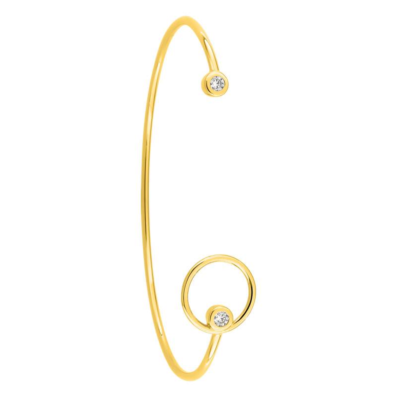 Bracelet Jonc Ouvert Rond & Oxydes de Zirconium en Plaqué Or, Dimensions 58 x 48 mm - Naïades