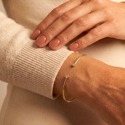 Bracelet Jonc Ouvert 2 Oxydes de Zirconium en Plaqué Or - Naïades