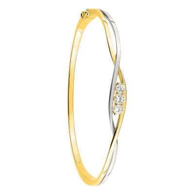 Gold-Plated and Rhodium-Plated Metal Hinged Cuff Bracelet with 3 Cubic Zirconia, 58 x 46 mm - Naïades