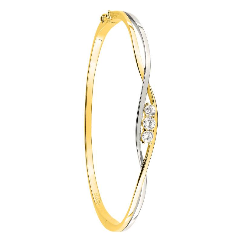 Bracelet Jonc Ouvrant 3 Oxydes de Zirconium en Plaqué Or & Métal Rhodié, Dimensions 58 x 46 mm - Naïades