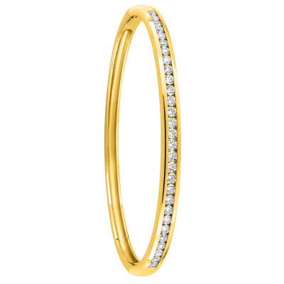 Gold-Plated Cubic Zirconia Tennis-Style Hinged Bangle Bracelet, 65 x 50 mm - Naïades