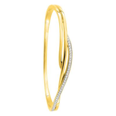 Gold-Plated and Rhodium-Plated Metal Hinged Cuff Bracelet with Cubic Zirconia, 60 x 50 mm - Naïades