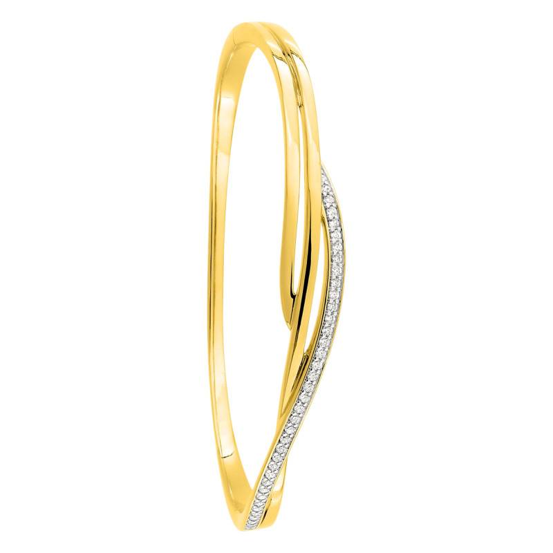 Gold-Plated and Rhodium-Plated Metal Hinged Cuff Bracelet with Cubic Zirconia, 60 x 50 mm - Naïades