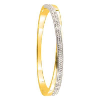 Bracelet Jonc Ouvrant Croisé Oxydes de Zirconium en Plaqué Or & Métal Rhodié, Dimensions 58 x 48 mm - Naïades