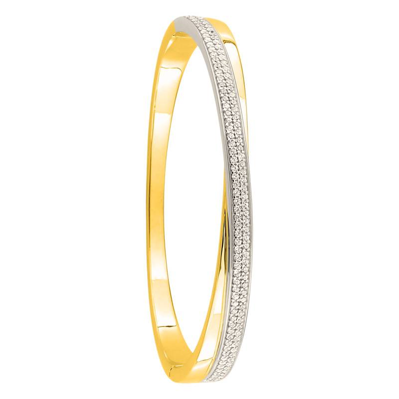 Gold-Plated and Rhodium-Plated Metal Crossed Hinged Cuff Bracelet with Cubic Zirconia, 58 x 48 mm - Naïades