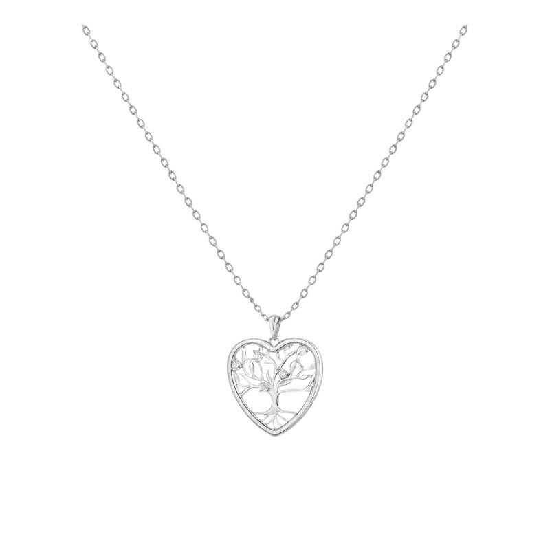 Collier Coeur Arbre de Vie en Argent 925 & Oxydes de Zirconium Blancs, Longueur 42 cm Ajustable - Artemis