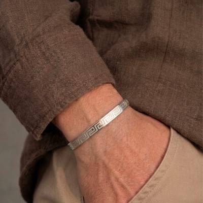 Bracelet Jonc Ouvert Plat à Motif en Argent 925, Dimensions 53 x 67 mm - Artemis