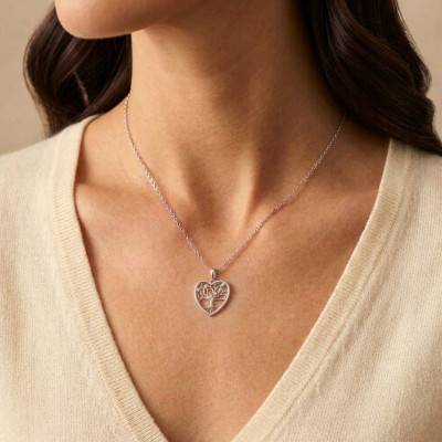 Collier Coeur Arbre de Vie en Argent 925 & Oxydes de Zirconium Blancs, Longueur 42 cm Ajustable - Artemis