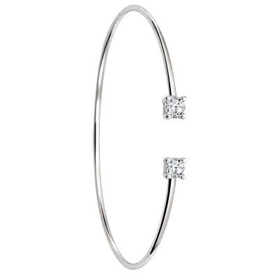Bracelet Jonc Ouvert 2 Oxydes de Zirconium en Argent 925, Dimensions 58 x 48 mm - Artemis
