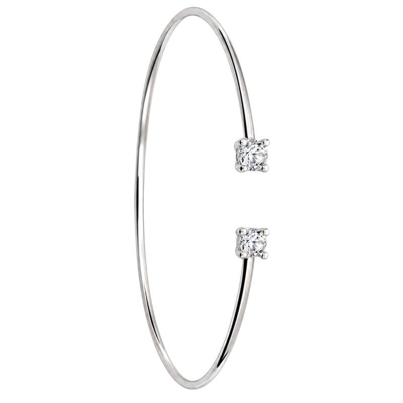 Bracelet Jonc Ouvert 2 Oxydes de Zirconium en Argent 925, Dimensions 58 x 48 mm - Artemis