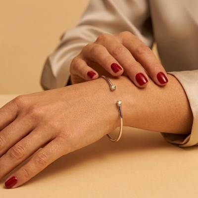 925 Silver Open Cuff Bracelet With 2 Cubic Zirconia, 58 x 48 mm - Artemis