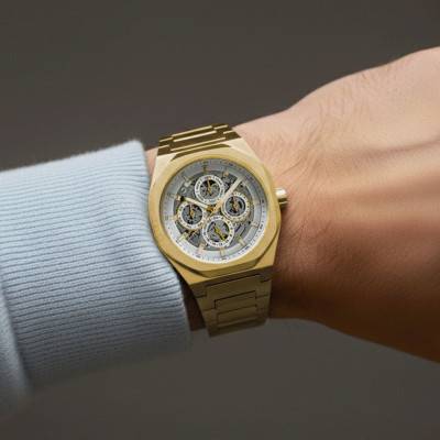 Montre Discovery Drake Triple Calendar Skeleton Automatic Cloudy Gold ES-8308-55 - Thomas Earnshaw