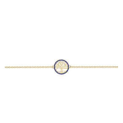 Bracelet Arbre de vie en Plaqué or & Oxydes Bleu Saphir, Longueur 16 cm Ajustable - Naïades