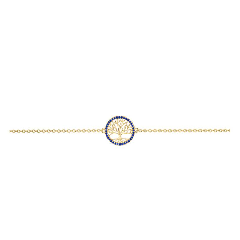 Bracelet Arbre de vie en Plaqué or & Oxydes Bleu Saphir, Longueur 16 cm Ajustable - Naïades