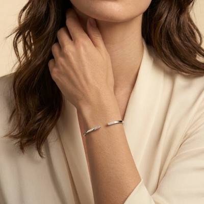 Bracelet Jonc Ouvert Oxydes de Zirconium en Argent 925, Dimensions 58 x 48 mm - Artemis