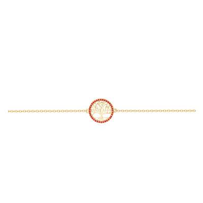 Bracelet Arbre de vie en Plaqué or & Oxydes Rouges, Longueur 16 cm Ajustable - Naïades
