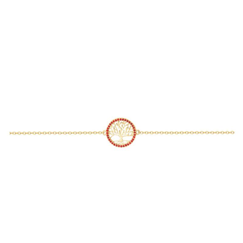 Adjustable Gold-Plated Tree of Life Bracelet with Red Cubic Zirconia, 16 cm - Naïades