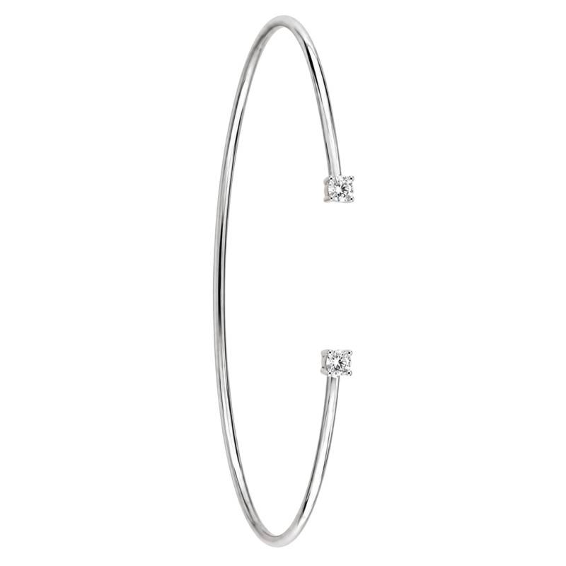 Bracelet Jonc Ouvert Diamants Naturels 0,16 ct en Or Blanc 750, Dimensions 48 x 58 mm - Diamond Lady