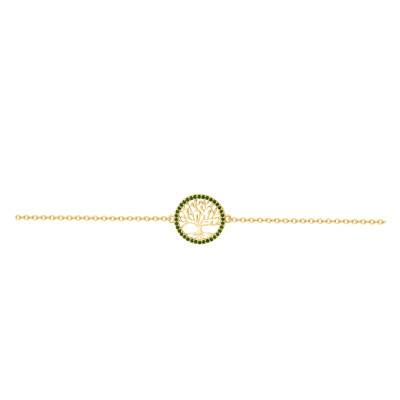 Gold-Plated Tree of Life Bracelet with Emerald-Green Cubic Zirconia, Adjustable 16 cm Length - Naïades