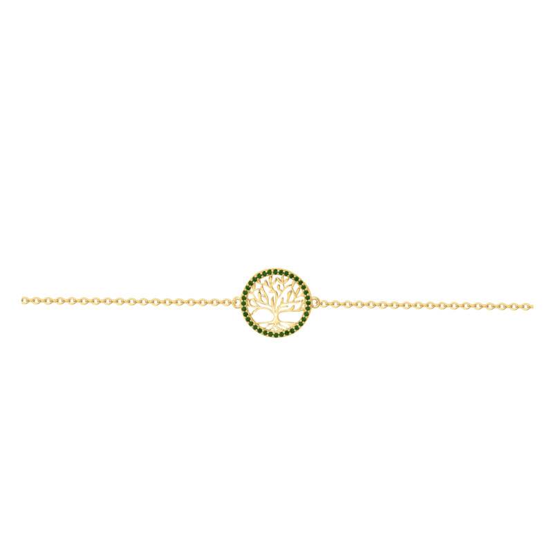 Gold-Plated Tree of Life Bracelet with Emerald-Green Cubic Zirconia, Adjustable 16 cm Length - Naïades