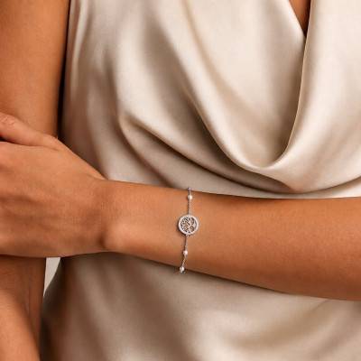 Bracelet Arbre de vie en Argent 925 & Oxydes de Zirconium Blancs, Longueur 16 cm ajustable - Artemis