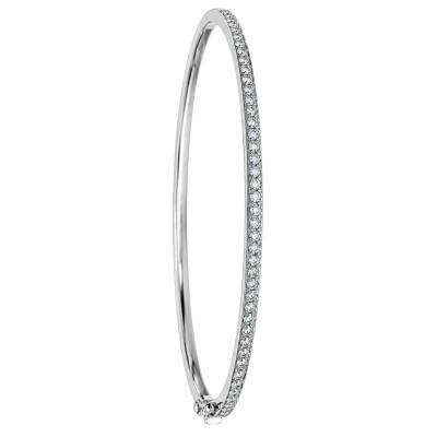 750/1000 White Gold Hinged Bangle Bracelet with 43 Natural Diamonds, 0.56 ct, 48 x 58 mm - Diamond Lady