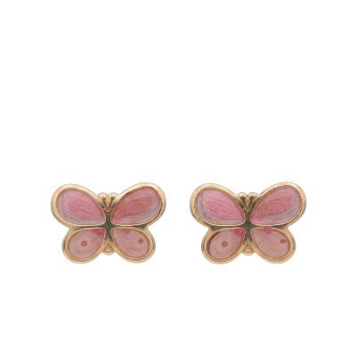 Pink Butterfly Yellow Gold 375 or 750 Stud Earrings - Bambins