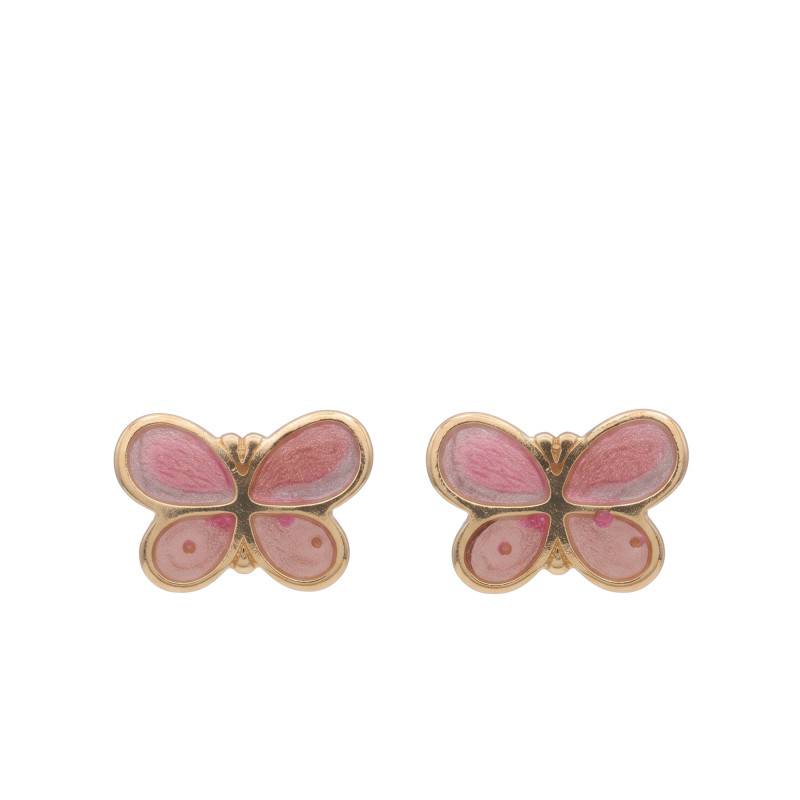 Pink Butterfly Yellow Gold 375 or 750 Stud Earrings - Bambins