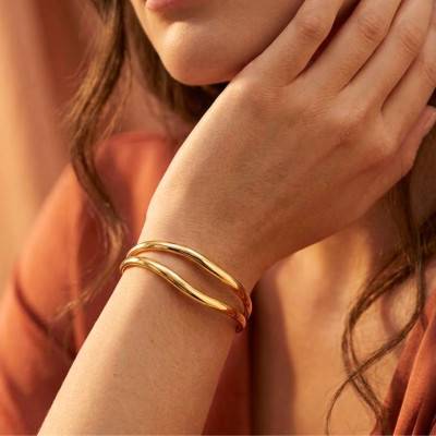 Bracelet Jonc Double en Acier Doré - Naïades