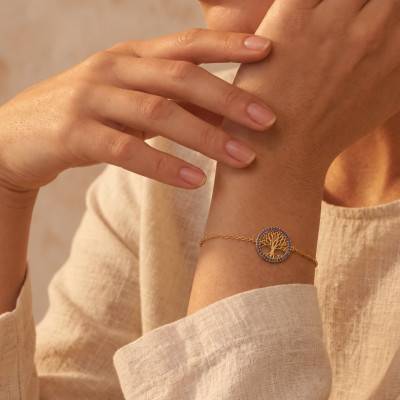 Gold-Plated Tree of Life Bracelet with Sapphire-Blue Cubic Zirconia, Adjustable 16 cm - Naïades