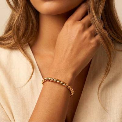 Bracelet Jonc Torsadé en Acier Doré - Naïades
