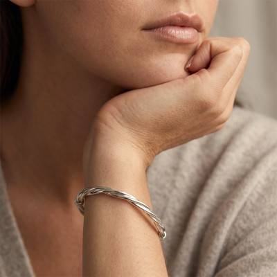 Bracelet Jonc Torsadé en Or Blanc 375, Largeur 4 mm - Emanessence
