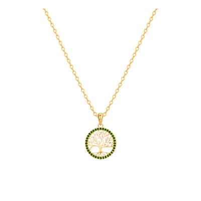 Gold-Plated Tree of Life Necklace with Emerald-Green Cubic Zirconia, Adjustable 42 cm Length - Naïades