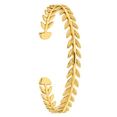 Bracelet Jonc Ouvert Feuilles en Plaqué Or - Naïades