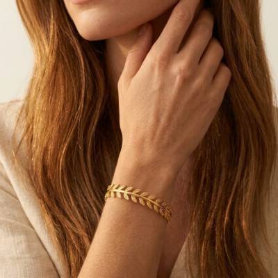 Gold-Plated Open Leaf Bangle Bracelet - Naïades