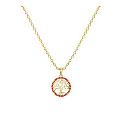 Collier Arbre de Vie en Plaqué or & Oxydes Rouges, Longueur 42 cm Ajustable - Naïades