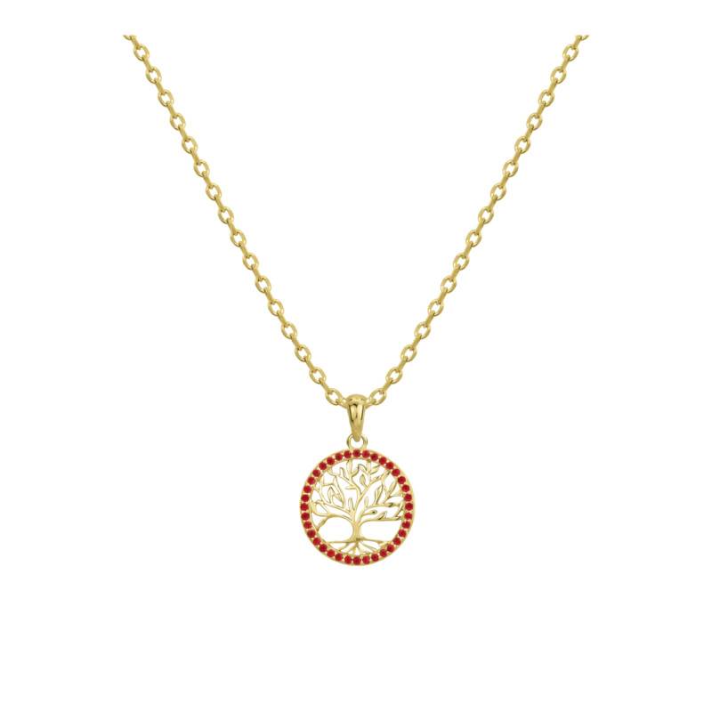 Collier Arbre de Vie en Plaqué or & Oxydes Rouges, Longueur 42 cm Ajustable - Naïades