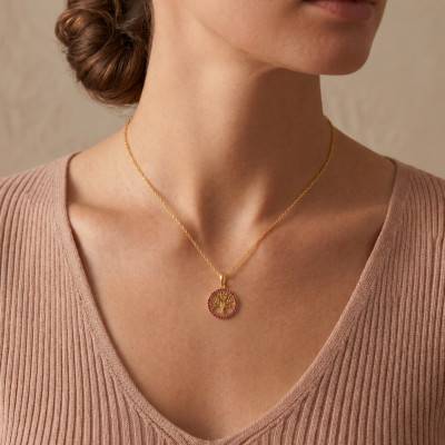 Collier Arbre de Vie en Plaqué or & Oxydes Rouges, Longueur 42 cm Ajustable - Naïades