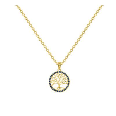 Collier Arbre de Vie en Plaqué or & Oxydes Bleus, Longueur 42 cm Ajustable - Naïades
