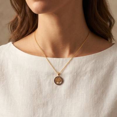 Collier Arbre de Vie en Plaqué or & Oxydes Bleus, Longueur 42 cm Ajustable - Naïades