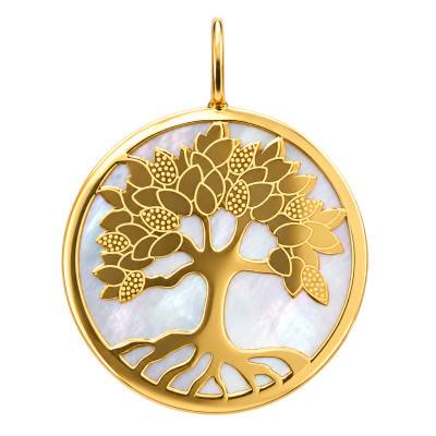 Médaille Arbre de Vie en Or Jaune 375 ou 750 & Nacre Blanche, Diamètre 20 mm - Lumiosa