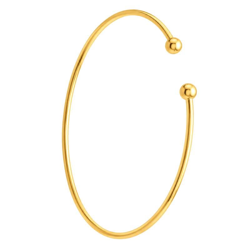 Bracelet Jonc Ouvert Boules en Plaqué Or Jaune 750, Diamètre 56 mm, Largeur 2 mm - Naïades