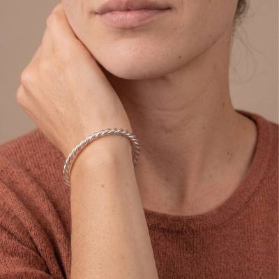 Bracelet Jonc Plat Torsadé en Argent 925, Diamètre 62 mm, Largeur 4 mm - Artemis