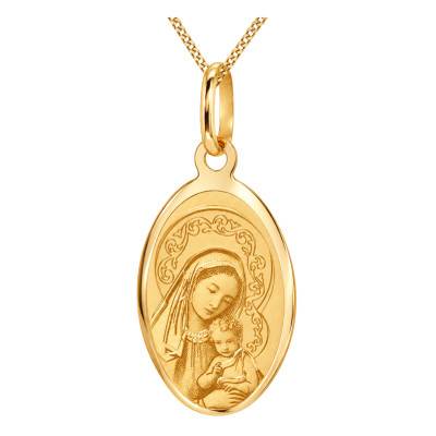 Médaille Ovale Vierge à l'Enfant en Or Jaune 375 - Vandona