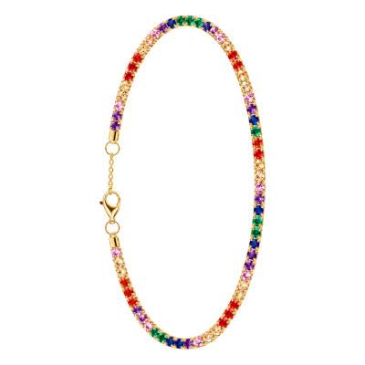 Gold-Plated 925 Silver Multicolor Cubic Zirconia Tennis Bracelet, 16,50 cm to 18,50 cm Long - Emanessence