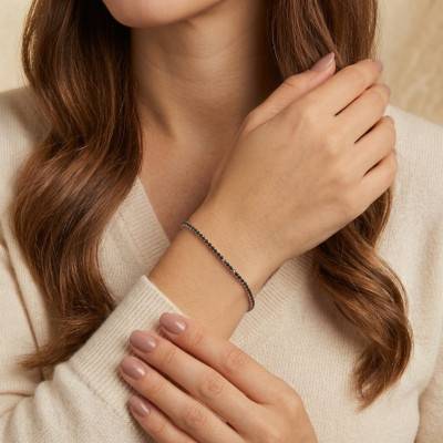 Bracelet Tennis en Argent 925 & Oxydes de Zirconium Noirs, Longueur 18 cm - Emanessence