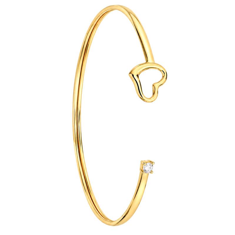 Bracelet Jonc Coeur Oxyde de Zirconium en Or Jaune 375, Largeur 3 mm, Dimensions 49 x 58 mm - Emanessence